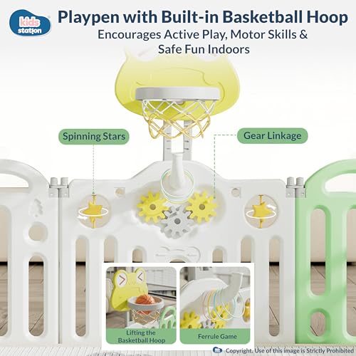 Image of Kids Station Frog Design Baby Play Yard 150 x 180 with Playmat & 20 Colourful Balls, Secure Playpen for Infants & Toddlers, Breathable Mesh, Anti-Fall, Home Use (Green)