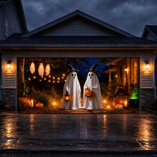 7 x 16 ft Halloween Garage Door Decorations Halloween decorations Cute Ghost Door Cover, Hanging Banner, Cauldron Backdrop Mural for Home, Outdoor, Indoor, Spooky Party, Wall, Window - image 2