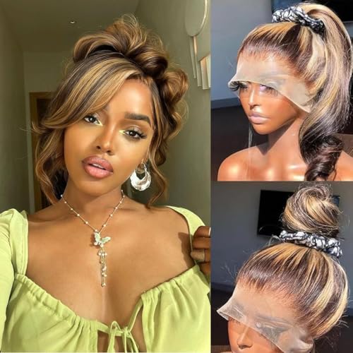 AMIRTY 250 Density 32 Inch 360 Lace Front Wigs Human Hair Honey Blonde Body Wave Lace Front Wigs with Baby Hair Full 360 Glueless HD Transparent Lace Front Wigs for women 4/27