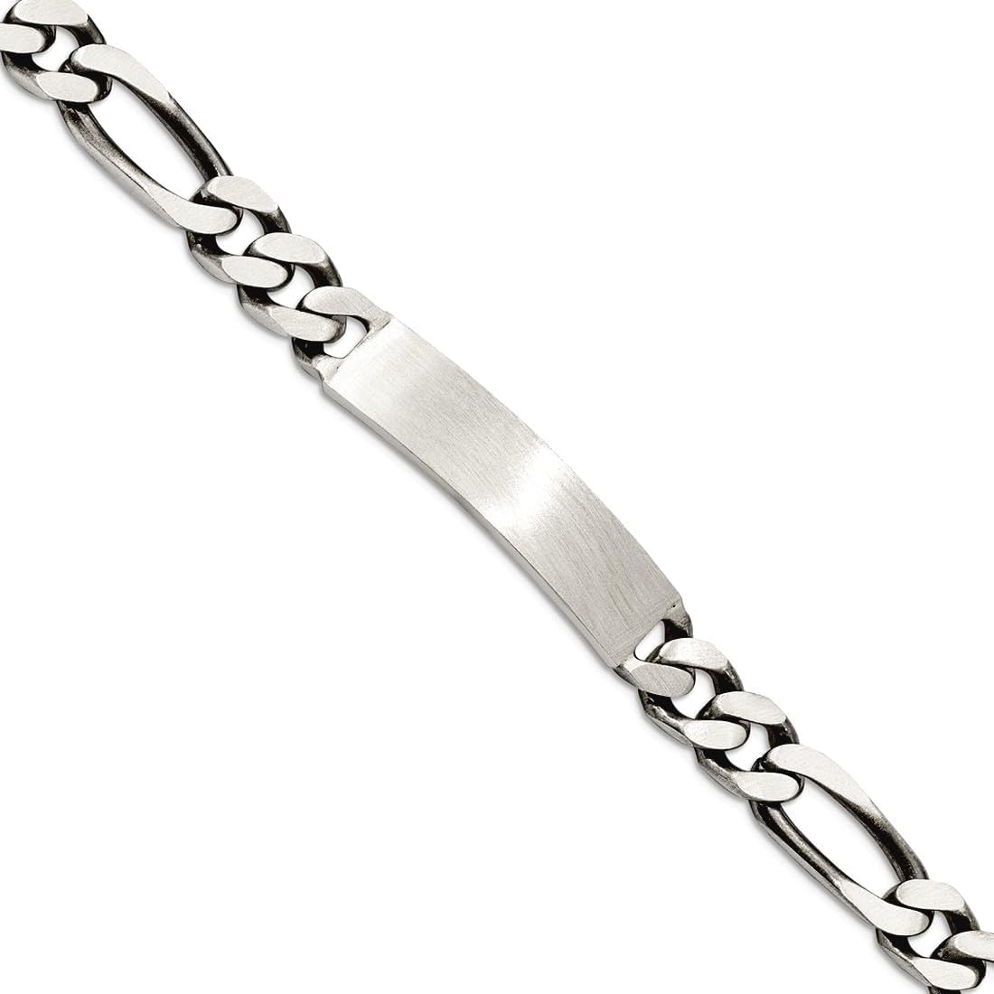 JewelryWeb 925 Sterling Silver Oxidized Figaro ID Bracelet Lobster Claw 8mm Wide Identification Bracelet for Women