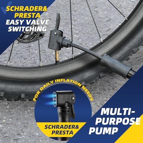 Image of Bicycle Pump Mini Bike Pump - Aluminum Alloy Cycle Pump for Presta & Schrader Valve, Portable Lightweight Bike Tyre Pump Fast Tyre Inflation Mini Air Pump for Mountain Road Bike Ball Pump