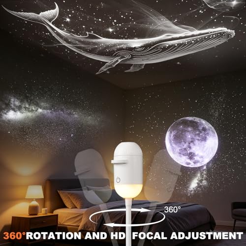 Image of 2-in-1 Galaxy Projector Night Light, USB Starry Sky Night Light Projector with Adjustable Brightness, Mini LED Ceiling /Wall Projection Lamp with 360 Rotation for Ceiling Wall Room Decor (6 Slides)