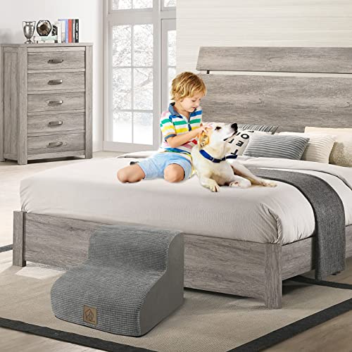 High Density Foam Dog Stairs 2-Tiers,Soft Pet Ramp Steps Stairs For Sofa Bed,Nonslip Bottom Washable Fabric Cover For Old Small Short Leg Dogs And Cats,1 Pcs Lint Roller With 2 Refills,Charcoal Gray #TOP6