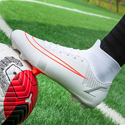 Ysgdb Men's Athletic Soccer Shoes Cleats Spike Shoes Turf Outdoor Football Shoes High Top Ankle Soccer Boots - Indoor Training Tf/Ag White #TOP4