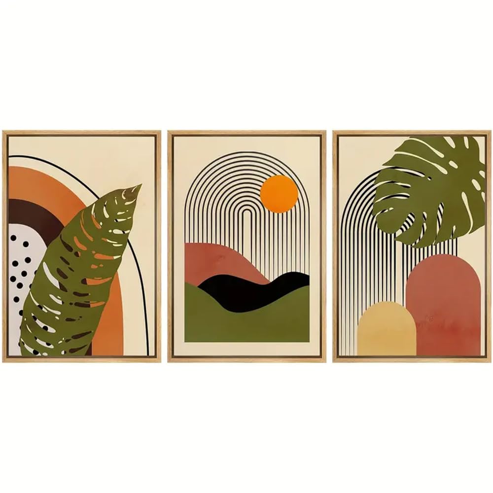Wbyzac Green Botanical Posters-Canvas Print Wall Art Tropical Palm Leaf Landscape Abstract Nature Illustrations Modern Art Nordic For Living Room, Kitchen Bedroom, Office Decor-60 * 80Cm*3Pcs (No Frame)