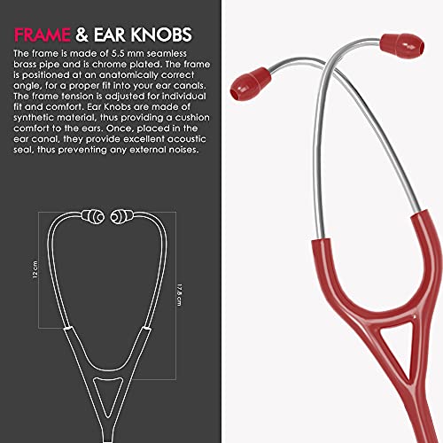 Image of ELKO EL-170 TECHNO III SS Stainless Steel Acoustic Stethoscope | Adult & Pediatric Stethoscope With Double Sided Chestpiece | Two-Way PVC Tubing | Doctors & Medical Students (Red)