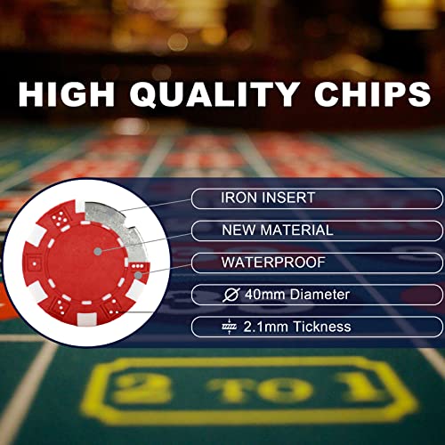 Alanng Poker Chip Set 300 Pcs With 40Mm Casino Chips, Poker Sets With Case-300 Poker Chips, Dealer, 5 Dice, 2 Decks Of Playing Cards, Red Carrying Case #TOP1