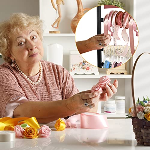 Image of Metal Ribbon Holder Organizer Rack, 4 Tier Stand Ribbon Roll Display Storage Shelf for Mothers Day Flower Store Craft Room Gift Wrapping (White)