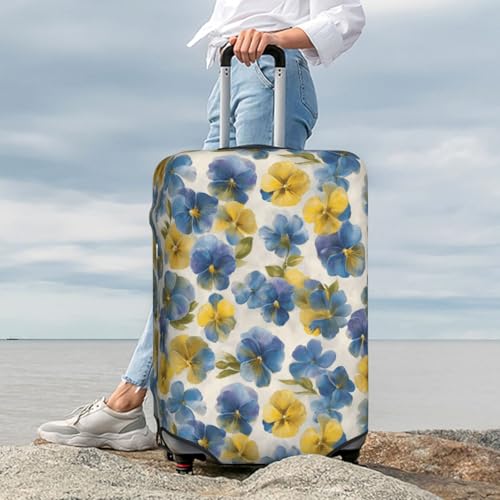 Watercolor Pansies In Soft Blues Yellows Elastic Travel Luggage Covers Dustproof Scratch-Resistant Suitcase Protector Fit 22-24 Inch 7