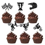 24Pcs Motorcycle Cupcake Toppers Black Glitter Motocross Dirt Bike Sign Cake Decorations Motorcycle Cupcake Picks for Sports Motocross Theme Man Boy Birthday Party Cake Decorations Supplies