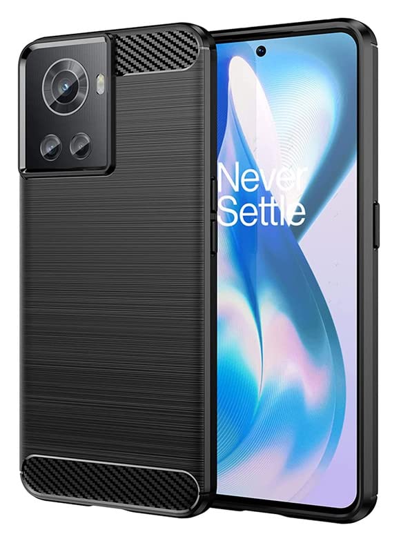 Image of NPRC Hybrid Ultra Slim Protective Case TPU Non-Slip Carbon Fiber Texture Shockproof Case Cover for Oneplus 10R - Black