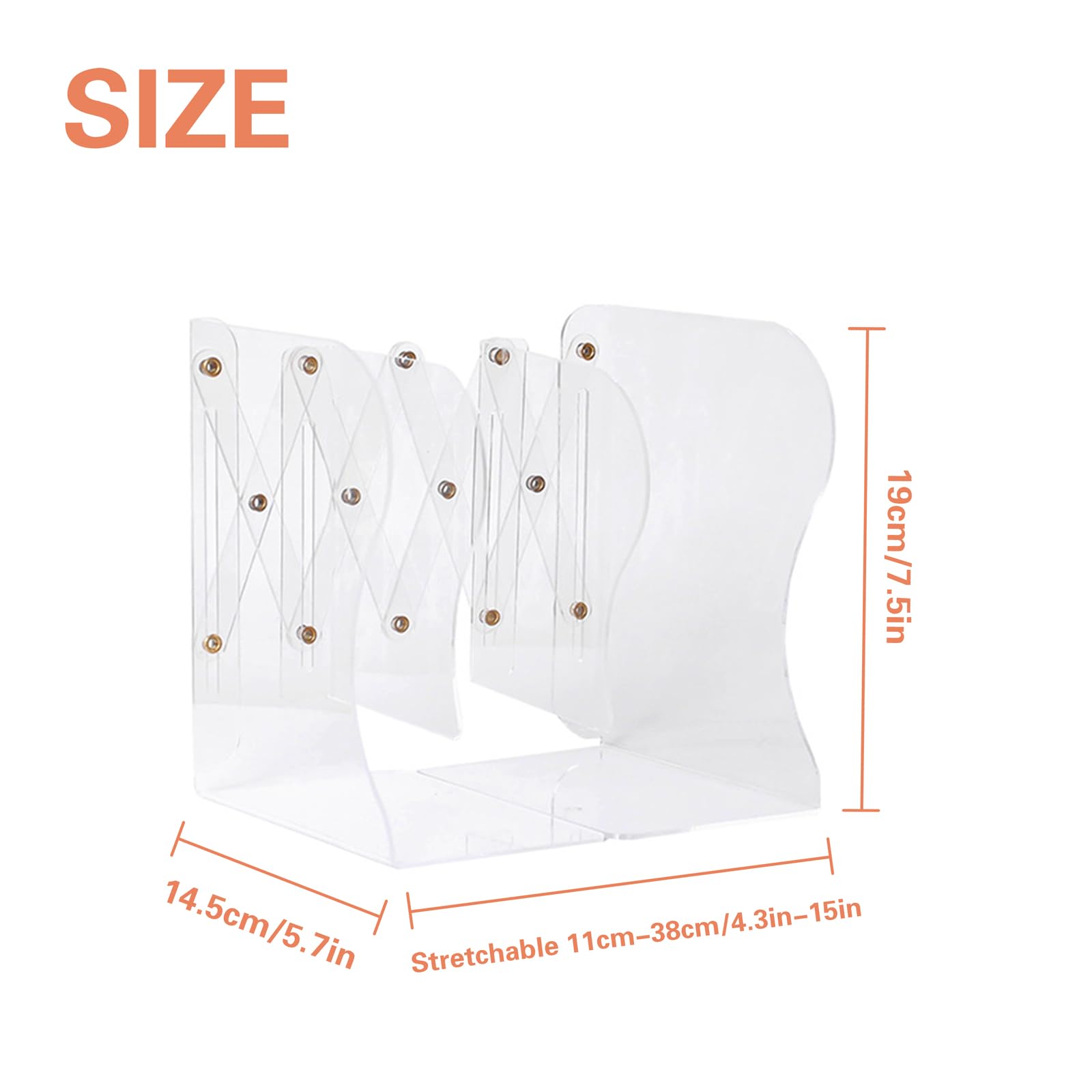 Sujetalibros ajustables, sujetalibros de plástico con 2 divisores, sujetalibros transparentes para estantes, soporte para libros pesados, organizador de libros expandibles para escritorio, oficina