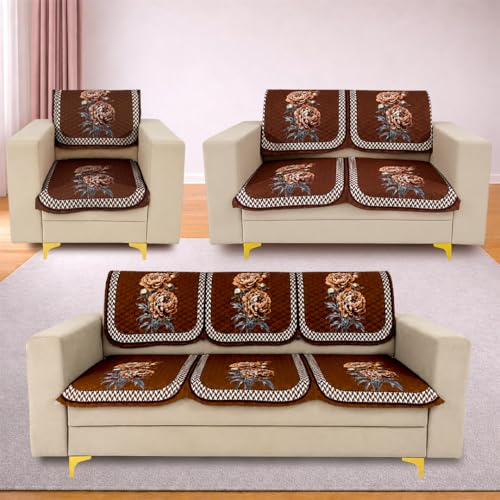Image of Homerz 'Brooklyn Series' Premium Sofa Cover | Quilted Floral Design | Non-Slip Washable Sofa Protector | Soft Anti Slip Fabric (Ny Mustard, 6 (3+2+1) Seater, Seat Cover with Backrest)