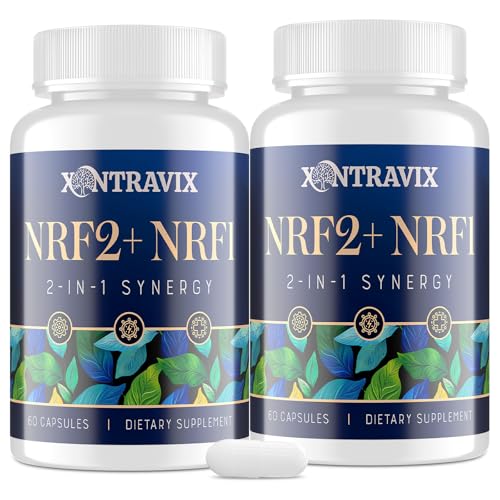 NRF1 & NRF2 Supplement 1500mg | Dual Activator with CoQ10 Curcumin Trans Resveratrol & Ashwagandha | Antioxidant for Oxidative Stress Wellness Aging & Cellular Energy | 60 Capsules (2 Bottle)
