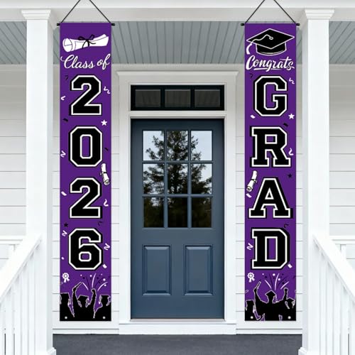 Image of Graduation Banner Class of 2026, Purple Graduation Decorations 2026 Porch Banner, Congrats Grad Decorations for Door and Porch Party Supplies