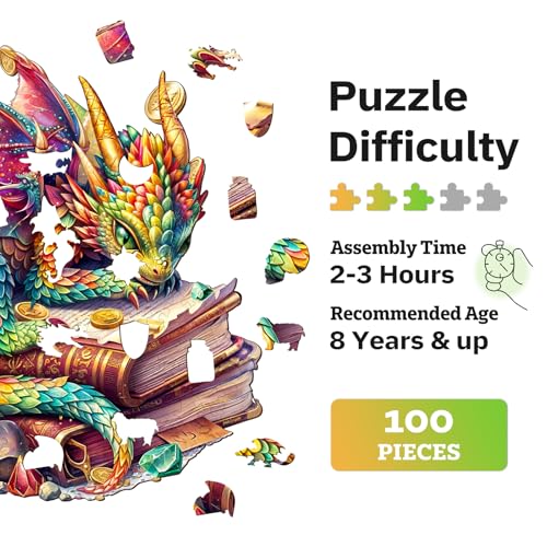 Jigfoxy Rompecabezas de Madera para Adultos, Puzzle en Forma de Dragón con 100 Piezas miniatura 2