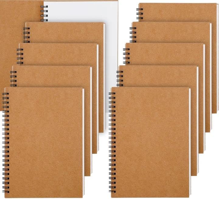 Carnet à spirales vierges A5 lot de 10 pour dessin croquis et cahier de notes sans lignes