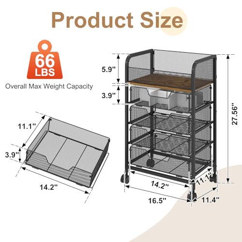 Image of Yociyoga 5-Tier Craft Cart with Wheels-Rolling Storage Cart with Drawers,Rolling Utility Cart with DIY Divider,Art Supply Organizer Cart,Rolling Cart with Drawers,Craft Organizers and Storage,Black