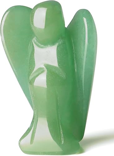 QINJIEJIE Estatua de ángel de cristal de aventurina verde de 3 pulgadas, estatua de ángel de la paz curativa, gran figura de piedra pulida, con