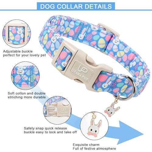 Image of Easter Day Dog Collar, UP URARA PUP Easter Bunny Adjustable Pet Collar with Quick Release, Colorful Rabbits Dog Collars for Small Medium Large Dogs