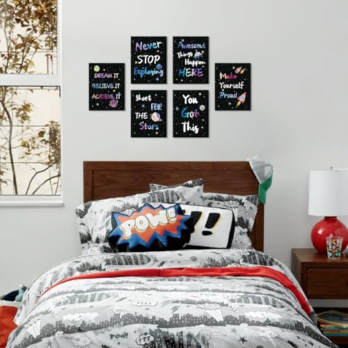 Image of CHDITB Space Themed Canvas Wall Art, Galaxy Inspirational Quotes Decor, Outer Space Motivational Framed Poster, Astronaut Room Wall Art, Celestial Kids Bedroom Decoration, Cosmic Nursery Prints 8 inchX10 inchX6