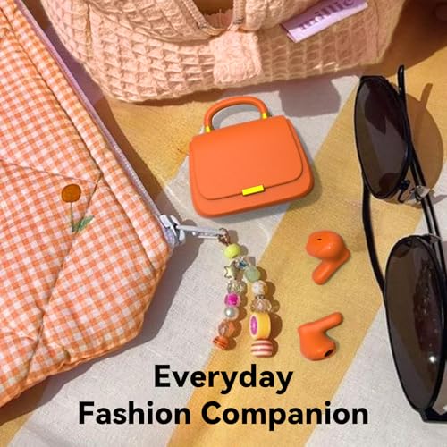 Image of ANCwear Orange Mini Purse Wireless Earbuds for Women and Teens, Citrus Cute Ear Buds with Handbag Charging Case, DIY Stickers, Bluetooth 5.3, 22H Battery Life, Dopamine Y2K Gift Earbuds for Girls