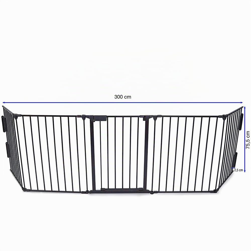 Barrière de sécurité- Grande Version 310 cm | Grille de Protection métal - Pliable | avec Porte Inclus | 5 éléments (Noir)
