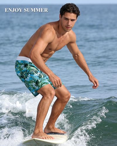 Image of Mens Swim Trunks with Compression Liner 2 in 1 Quick Dry Swimming Shorts Swimwear Bathing Suits with Pockets