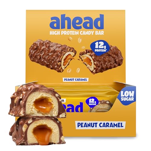 ahead Protein Riegel | Peanut Caramel | 14x 45g Extra softer Protein Riegel mit cremigem Kern | Low Carb Eiweißriegel ohne Zuckerzusatz & ohne Palmöl 1