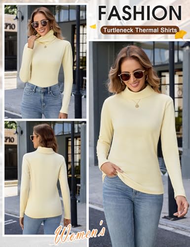 Yuson Girl Womens Turtleneck Thermal Shirts Long Sleeve Tops Lightweight Stretch Undershirts Winter Base Layers Shirt(Apricot, M) - Image 2