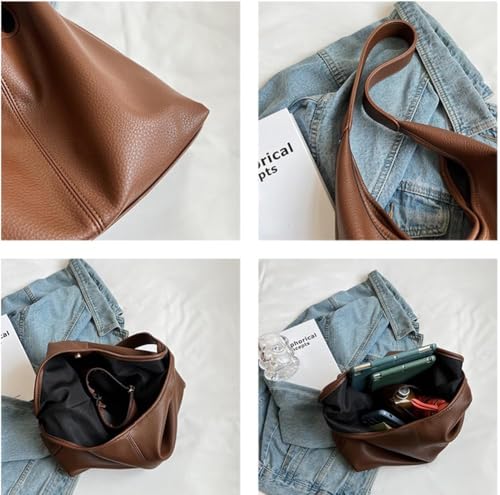 Slouchy PU Leather Hobo Bags Women Trendy Underarm Shoulder Bag Crescent Crossbody Purse Retro Cute Satchel Tote Handbag4