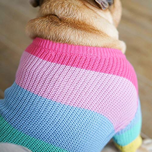 Khemn Regenbogen Strickpullover Hundepullover - Niedliche Hundekleidung für Französische Bulldogge/Englische Bulldogge/Bullterrier/Mops (L)