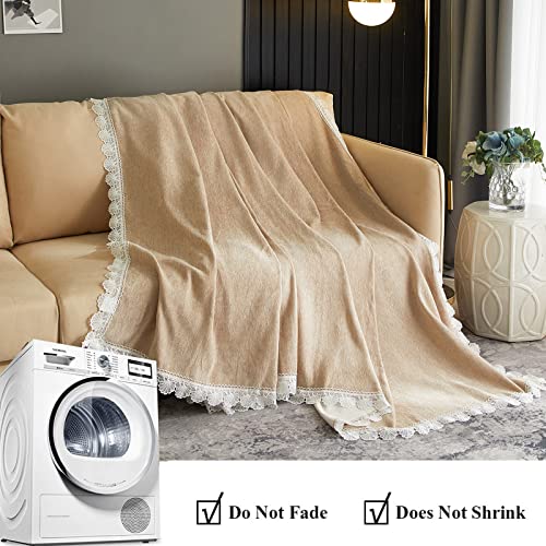 Stacypik Thick Brown Couch Covers For Dogs Pets,Scalloped Edge Universal Sectional Couch Paws Protector For 3 Cushion Couch,Washable Boho Sofa Cover Blanket For Living Room Sofa Slipcovers-71X134In #TOP3