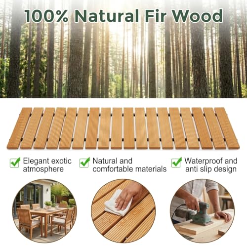 Image of ORTIZA 4FT Wooden Garden Pathway Walkway, Outdoor Roll Out Decorative Walkway, Weather-Resistant Non-Slip Patio Path, Portable Pavers Boardwalk for Backyard, Lawn, Beach, Garden Party - Orange