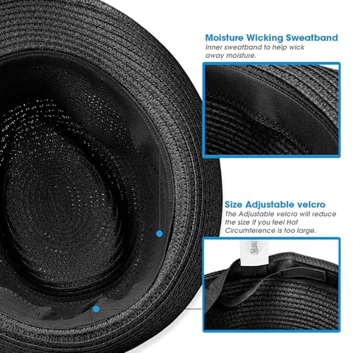 Image of Straw Fedora Hat for Women Men Packable Short Brim Roll Up Trilby Hat Panama Summer Beach Sun Hat UPF 50+