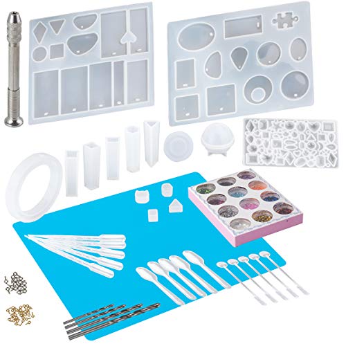 95 Pieces Resin Molds,BS Silicone Casting Molds and Tools Set with a Oversize Silicone Craft mat for Resin, DIY Jewelry Craft Making Kit