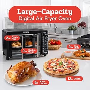 Gourmia Toaster Oven Air Fryer Combo 17 cooking presets 1700W french door digital air fryer oven 24L capacity accessories, convection rack, baking pan tray recipe book GTF7460,Large,Black Gourmia Toaster Oven Air Fryer Combo 17 cooking presets 1700W french door digital air fryer oven 24L capacity accessories convection rack baking pan tray recipe book GTF7460LargeBlack