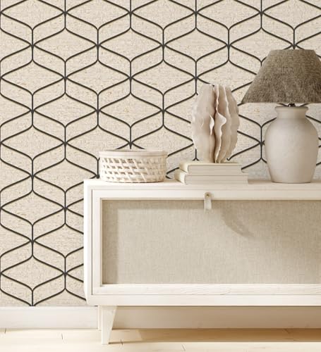 GAULAN 683568 Papier peint géométrique sur fond imitation pierre polie claire pour mur salon chambre couloir salle à mange tête de lit hall d'entrée - Rouleaux de 10 m x 0,53 m