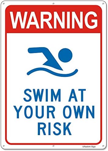 Uflashmi Warning Swim at Your Own Risk Pool Sign, Metal Pool signs for Outdoor, 10X14 in