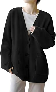 [Bidason] ニット カーディガン レディース Vネック トップス アウター 長袖 寒さ対策 前開きボタン ポケット 柔か 暖かい 羽織 伸縮性 ゆる感 ミディアム丈 普段着 通勤 通学 秋 冬 春