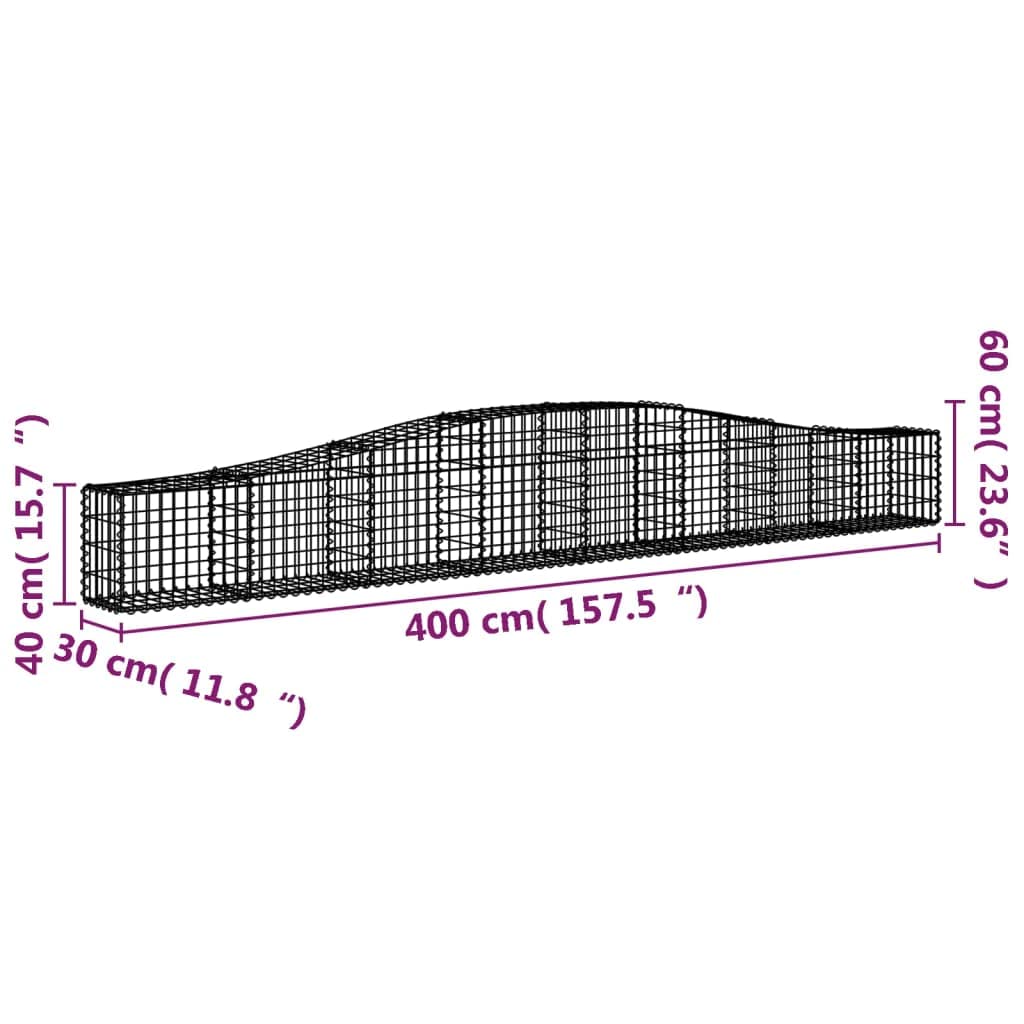 8er Set Gabionen mit Hochbogen 400x30x40/60 cm Verzinkter Draht | Formstabile Drahtkörbe für Terrasse und Gartenbau, ideal als dekorativer Sichtschutz und Begrenzung im Außenbereich.