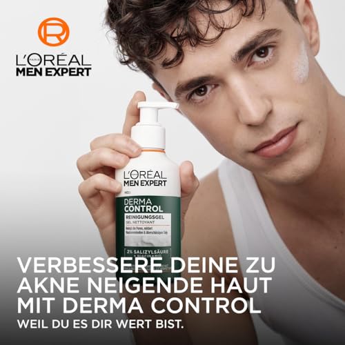 L'Oréal Men Expert Anti-Pickel Gesichtsreinigung für Männer, Waschgel für unreine & zu Akne neigende Haut, Herren Cleanser für das Gesicht mit 2% Salicylsäure & Niacinamide, Derma Control, 1 x 260 ml 2