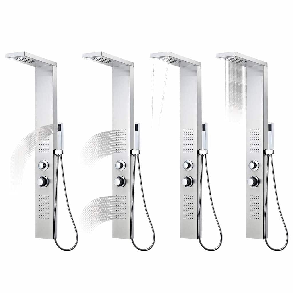 Sistema di pannello doccia in acciaio inox, quadrato, con 4 modalità, doccia a pioggia, getti massaggianti, doccetta regolabile per bagno, montaggio a parete, benessere, relax, pulizia