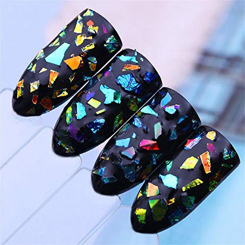 Holographic Mermaid Nail Sequins, Nail Chunky Glitter,Fluorescent Glass Paper, Iridescent Flakes Glitters Sticker, Hair Body Nail Art Paillette Decor(4 Boxs) #TOP1