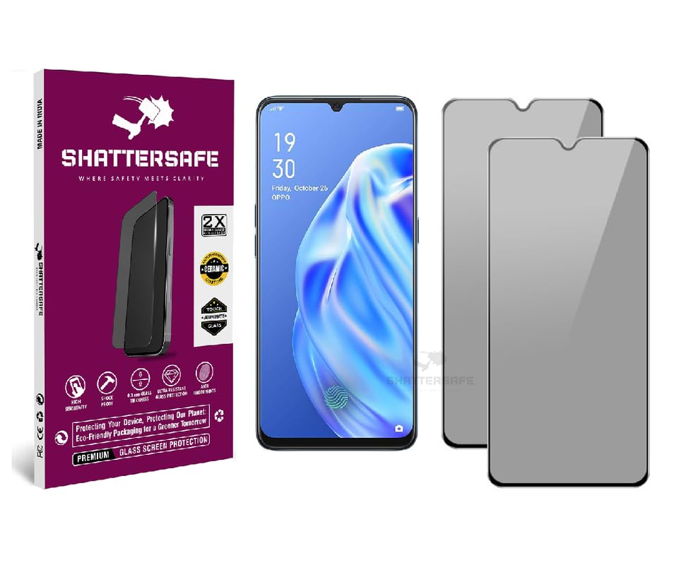 Image of Anti-Spy Privacy Tempered Glass Compatible For Oppo F15 / F17 / A73 (2020) / A91 [Pack of 2]. Anti-Scratch, Edge-to-Edge Protection With Easy Installation Kit & Case Friendly Fit.