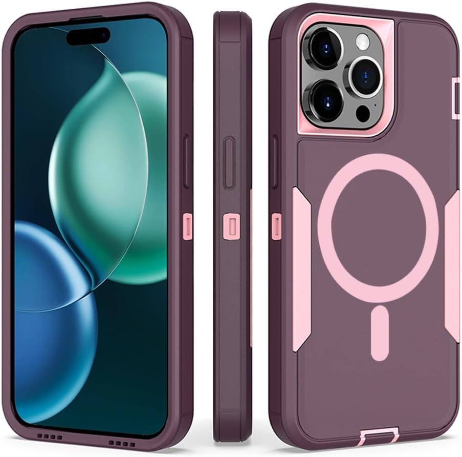 Designed for iPhone 16 Pro Max Case,Magnetic,Double Protection,Tough Durable,Compatible with MagSafe,Detachable Back Clip,Dustproof,No Fading,No Yellowing,Non-Slip,for Men Women,Wine Red Rose - Image 2