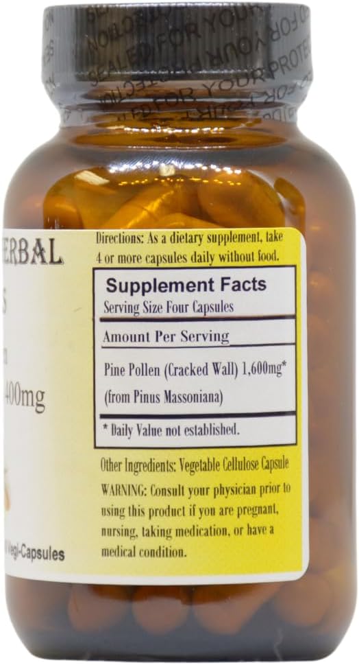 Pine Pollen | Craed Cell Wall Powder | 400mg per sule | 60 Veggie