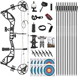 TOPARCHERY Compound Bow and Arrow for Adult Youth and Beginner- Right Hand Archery Compound Bows,Adjustable 30-70LB Draw Weight, 23.5-30.5IN Draw Length, Archery Hunting Bow Set (Black)