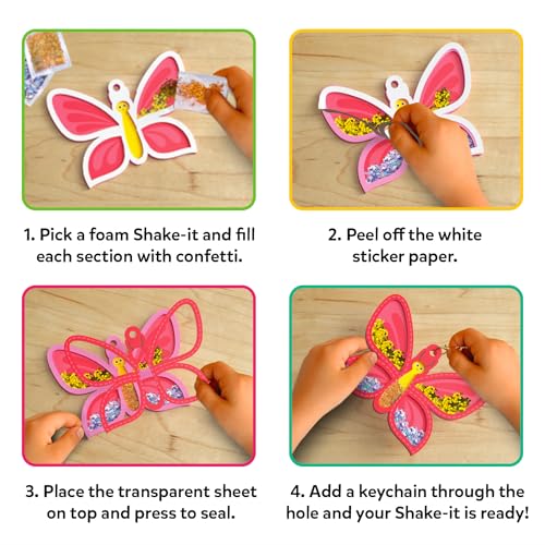 Image of Skillmatics Shake-its - Flowers & Butterflies, Glitter Craft Kit for Kids | DIY Arts & Crafts with Keychains, Mess-Free Activity, Travel Toy, Birthday Gifts for Girls & Boys Ages 4, 5, 6, 7, 8, 9