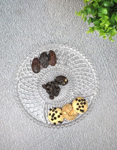 5 Bölmeli Cam Çerezlik Kahvaltılık Boncuklu Sunumluk Tabağı-26 cm-Adenya - Görsel 1
